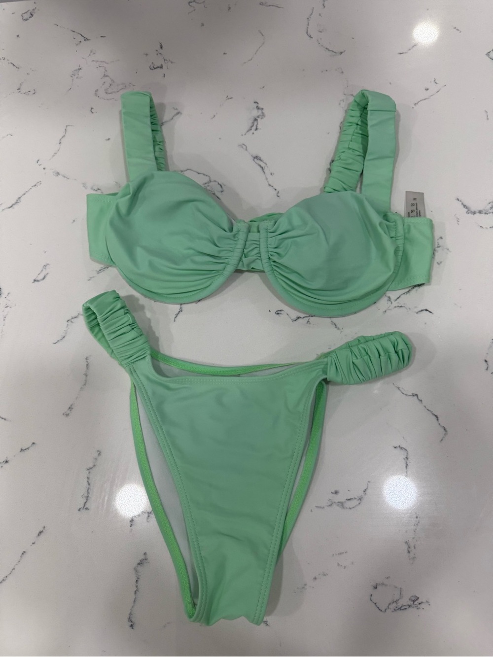 SHEIN Mint Green Ruched Underwire Bikini Set